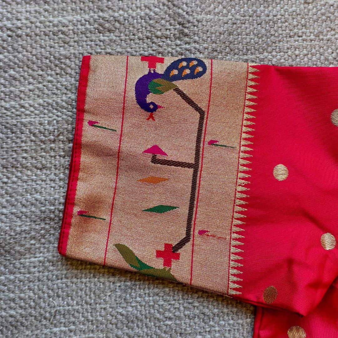 Red Paithani Parrot Peacock Border Sleeves Readymade Blouse