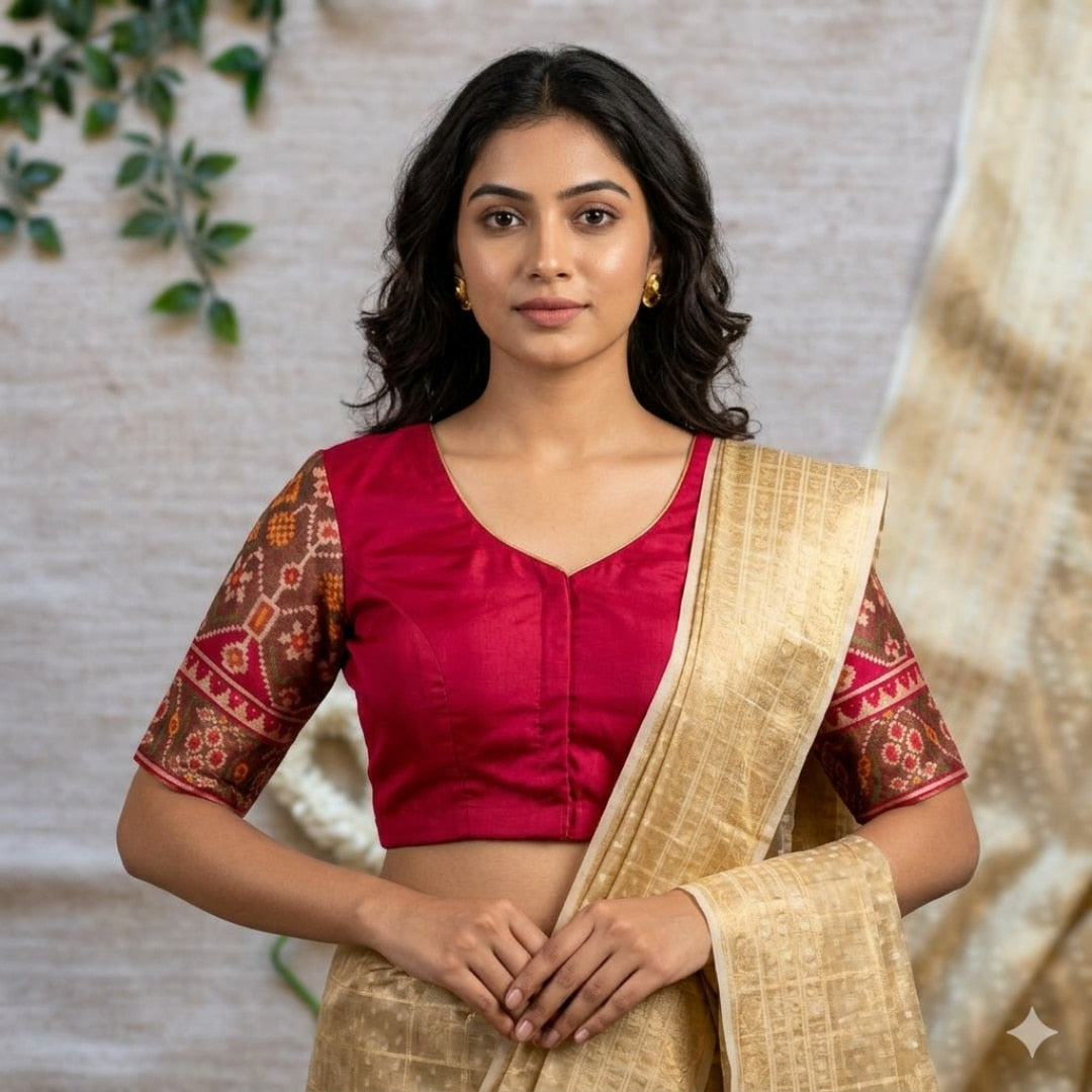 Red Patola Navratan Design Readymade Blouse 
