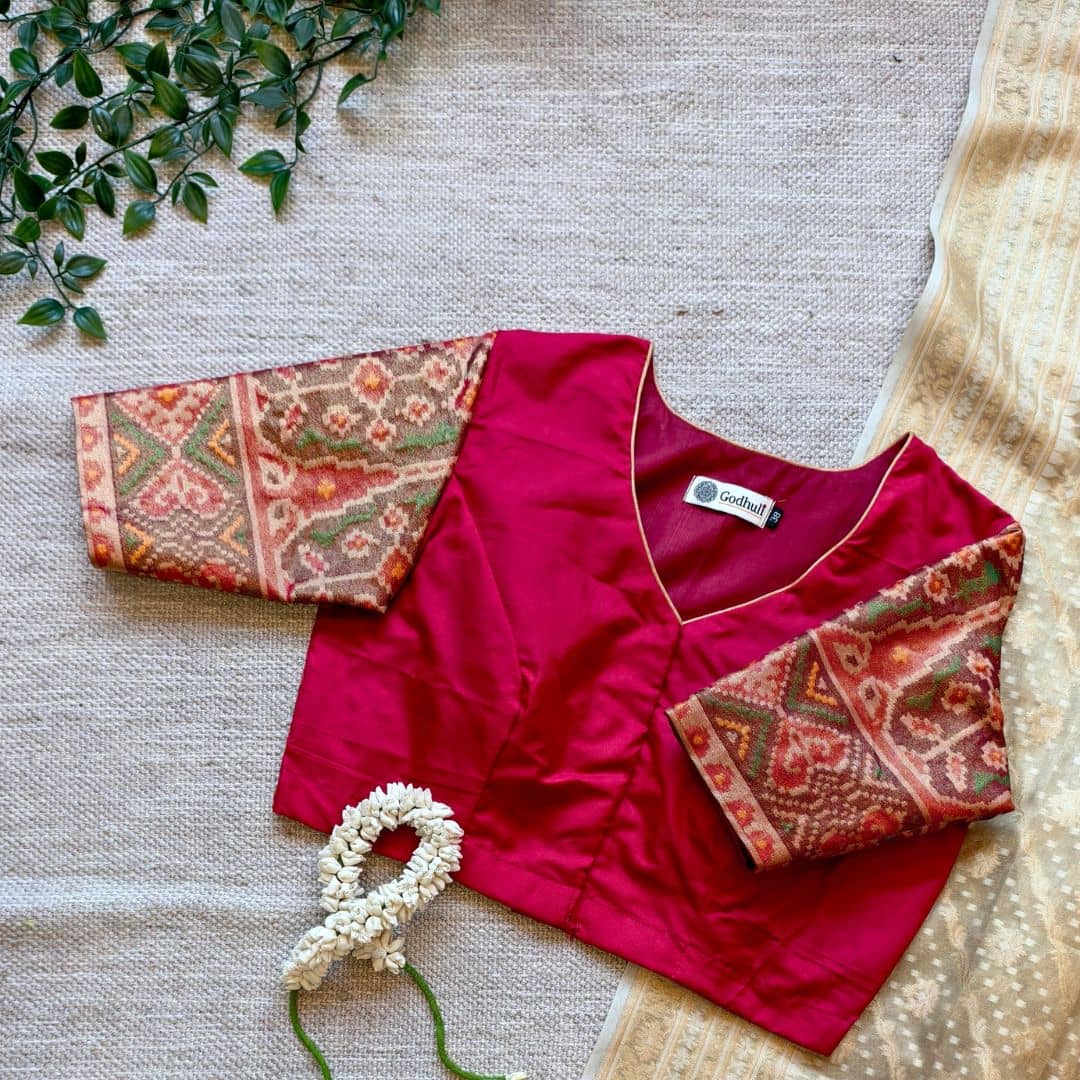 Red Patola Navratan Design Readymade Blouse 