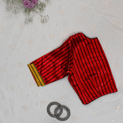 Red Yellow Gaji Silk Choli Pattern Blouse