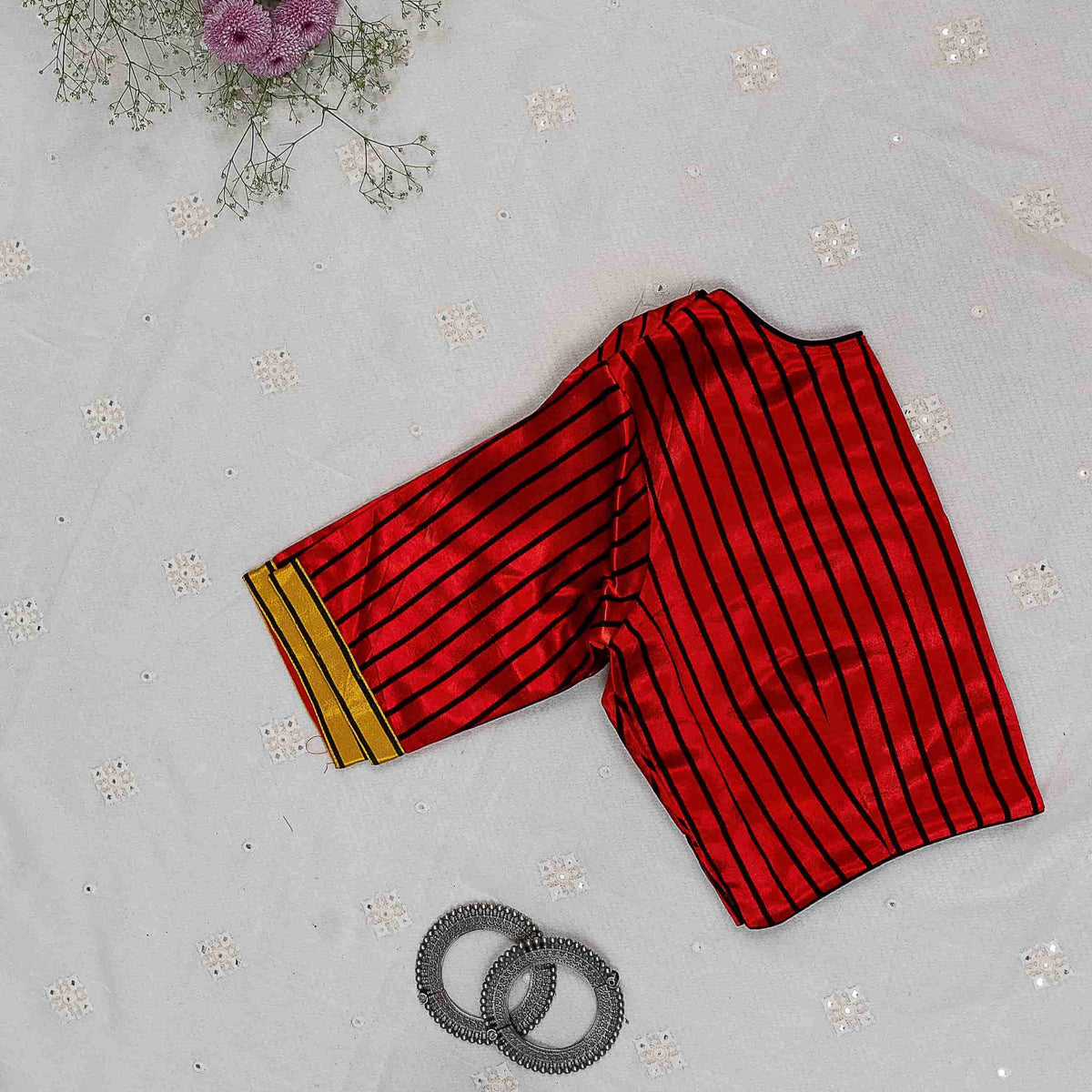 Red Yellow Gaji Silk Choli Pattern Readymade Blouse