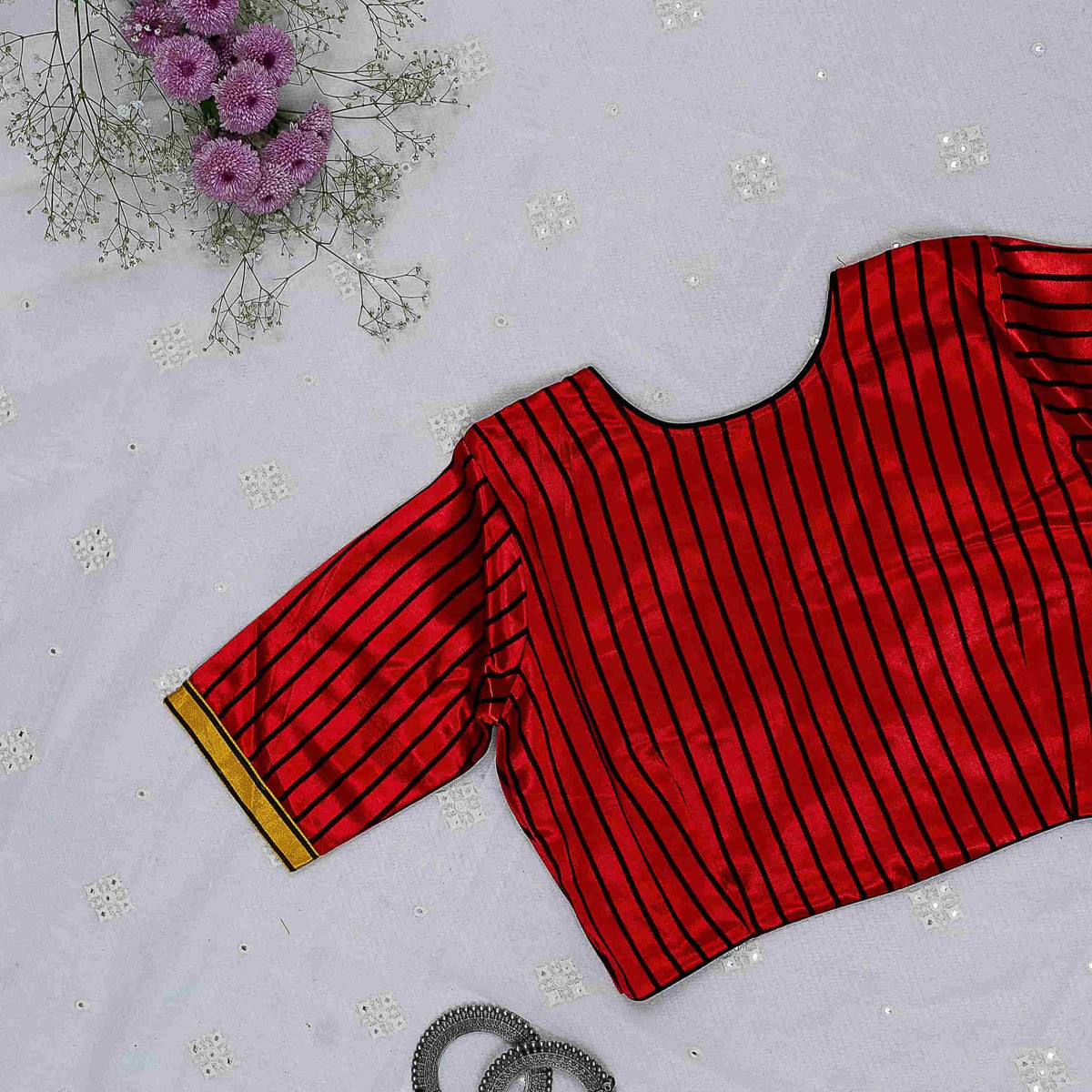 Red Yellow Gaji Silk Choli Pattern Readymade Blouse