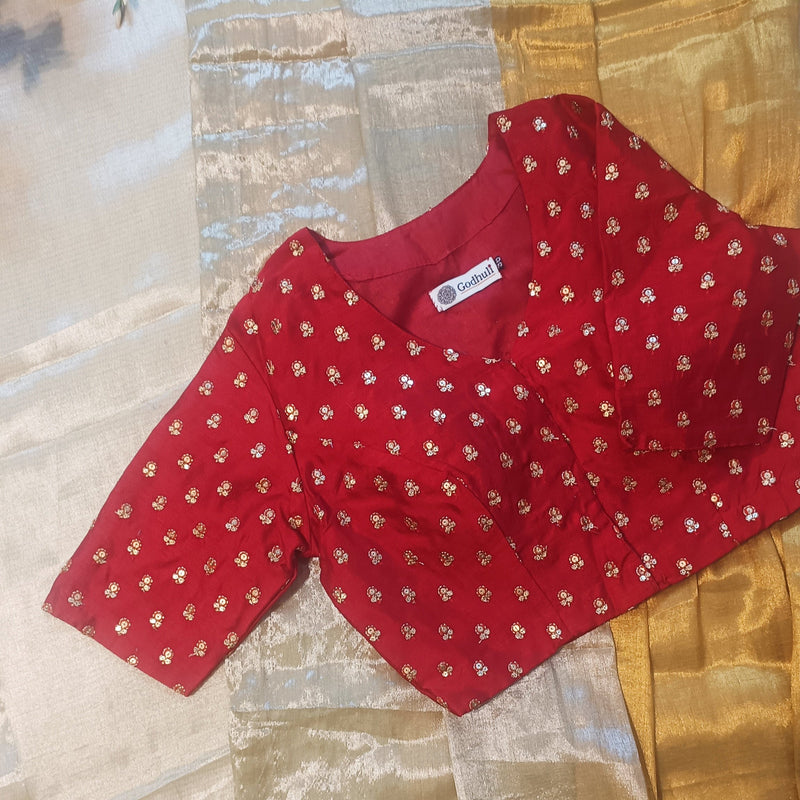 Red Zari Work Silk Readymade Blouse | Godhuli