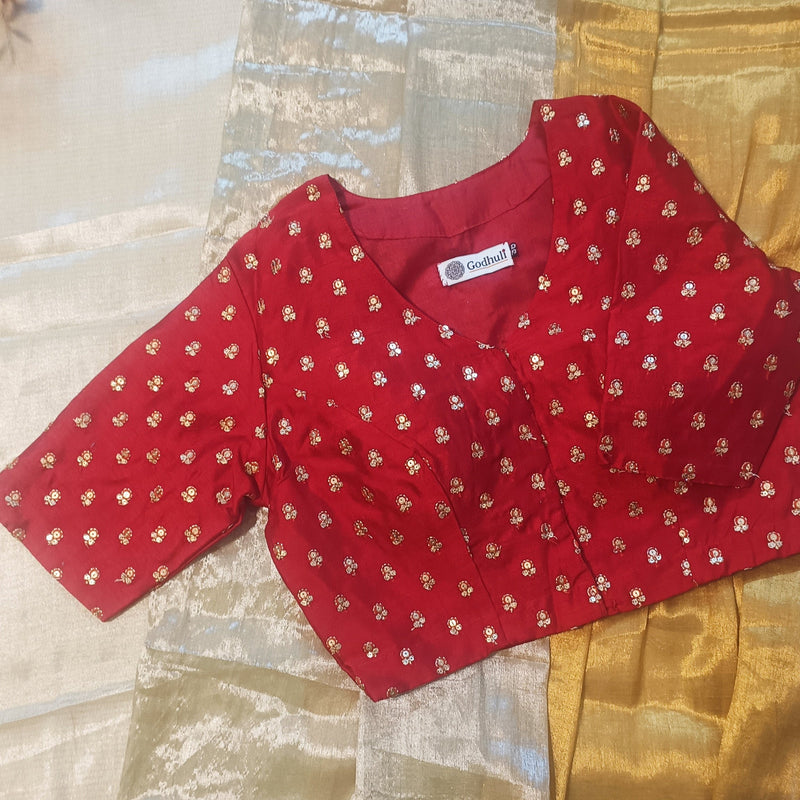 Red Zari Work Silk Readymade Blouse | Godhuli