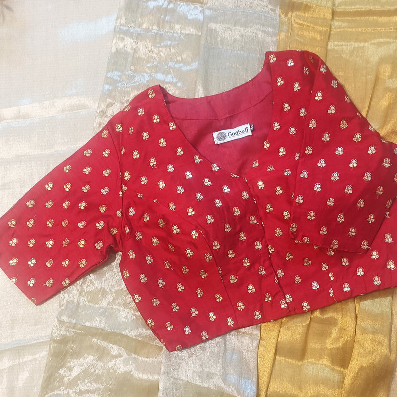 Red Zari Work Silk Readymade Blouse | Godhuli