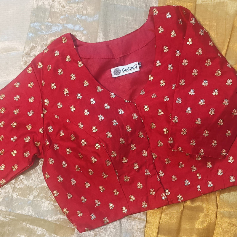 Red Zari Work Silk Readymade Blouse | Godhuli