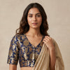 Royal Blue Floral Jaal Banarasi Brocade Readymade Blouse | Godhuli