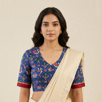 Royal Blue Patola Print Dola Silk Readymade Blouse | Godhuli