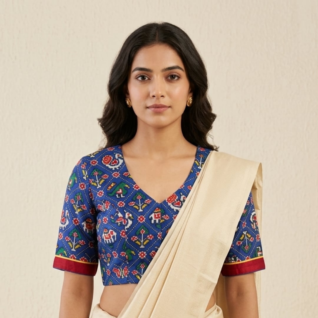 Royal Blue Patola print Dola Silk Readymade Blouse | Godhuli