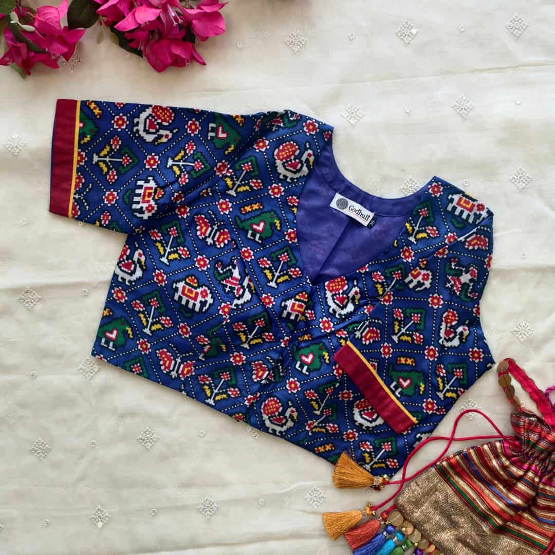 Royal Blue Patola print Dola Silk Readymade Blouse | Godhuli