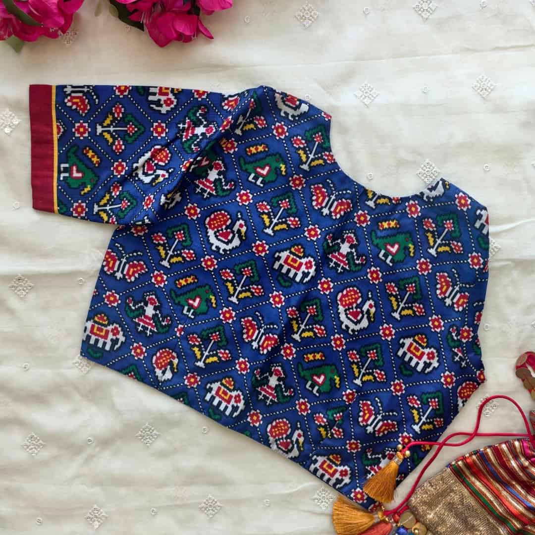 Royal Blue Patola print Dola Silk Readymade Blouse | Godhuli