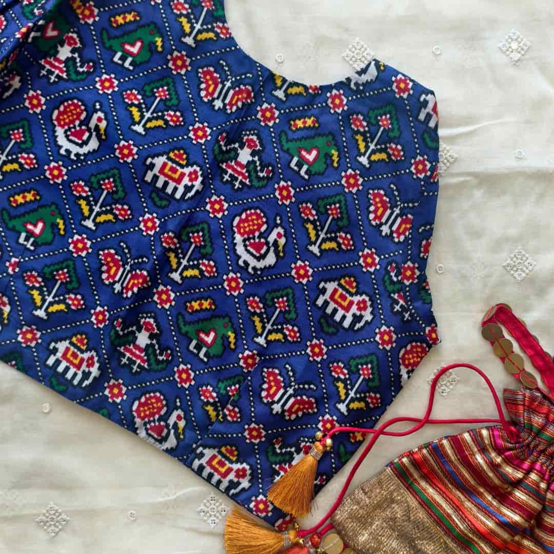 Royal Blue Patola print Dola Silk Readymade Blouse | Godhuli