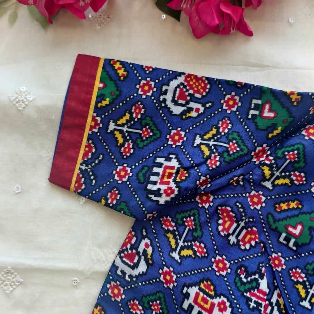 Royal Blue Patola Print Dola Silk Readymade Blouse | Godhuli