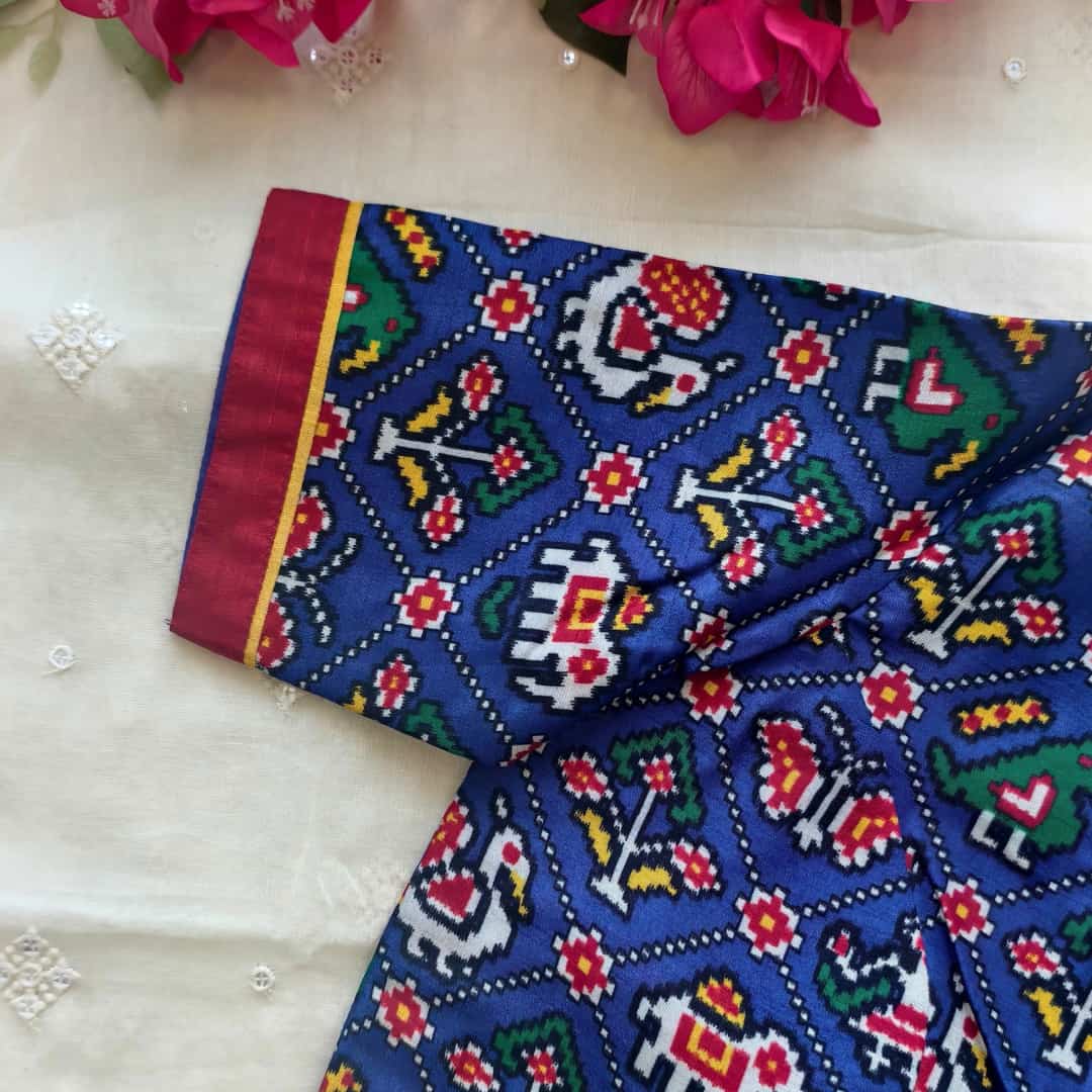 Royal Blue Patola print Dola Silk Readymade Blouse | Godhuli
