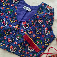 Royal Blue Patola Print Dola Silk Readymade Blouse | Godhuli