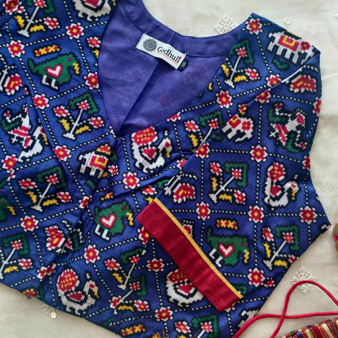 Royal Blue Patola print Dola Silk Readymade Blouse | Godhuli