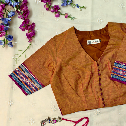 Rust orange Narayanpet Border Blouse