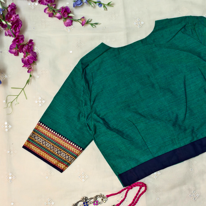 Sea Green Narayanpet Border Blouse
