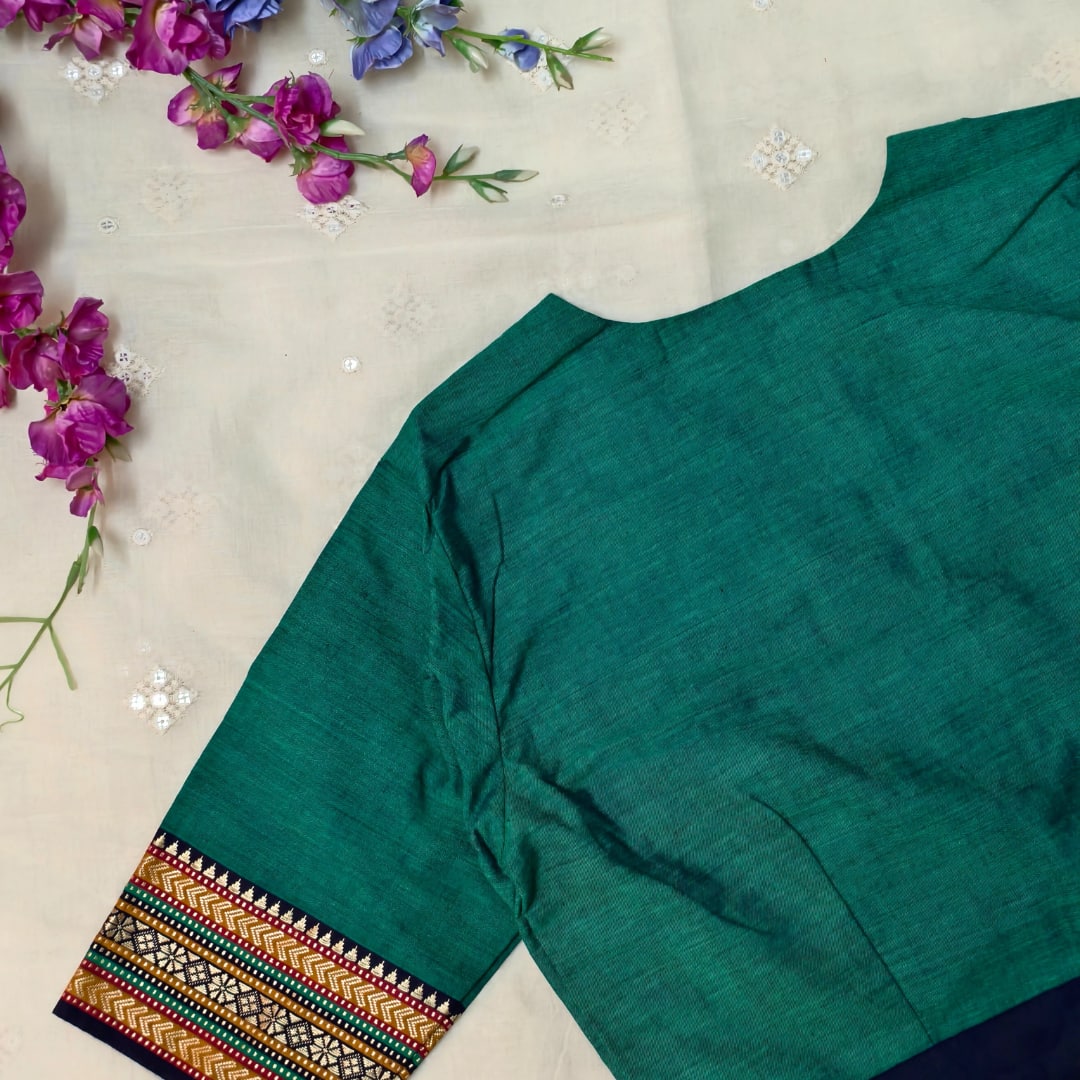 Sea Green Narayanpet Border Readymade Blouse