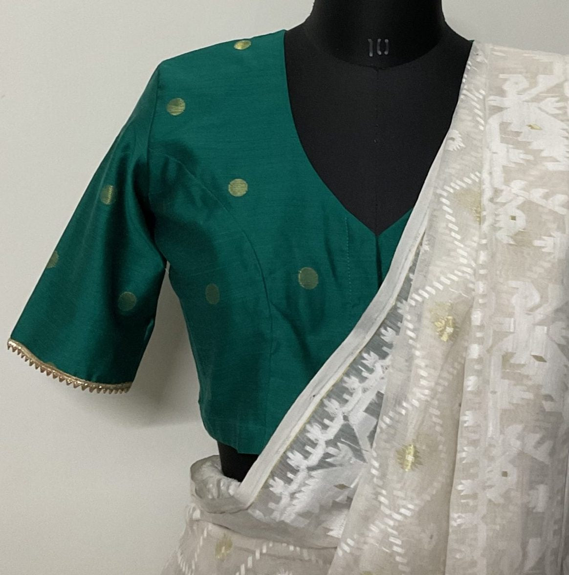 Sea Green Spun Dupion Golden Booti Readymade Blouse