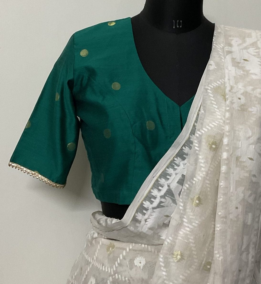 Sea Green Spun Dupion Golden Booti Readymade Blouse