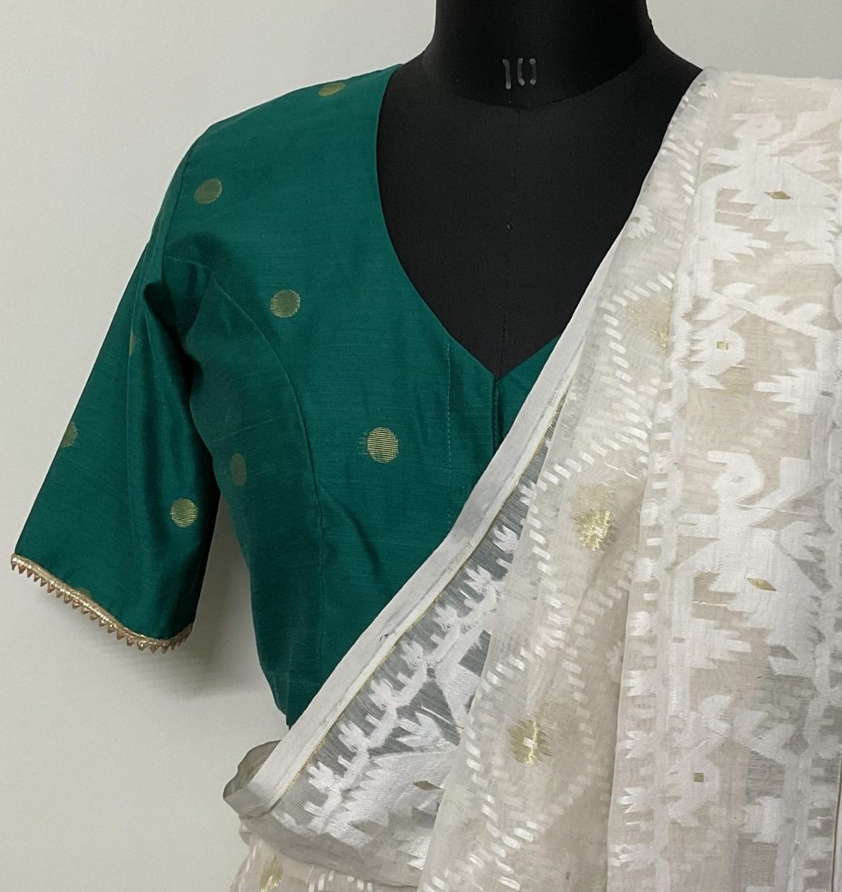 Sea Green Spun Dupion Golden Booti Readymade Blouse