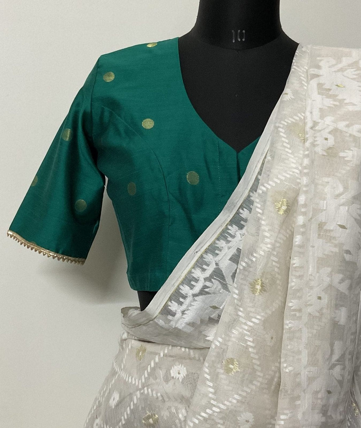 Sea Green Spun Dupion Golden Booti Readymade Blouse