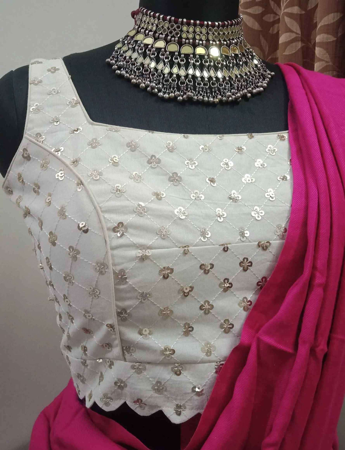Sequins Embroidered Ivory Readymade Blouse
