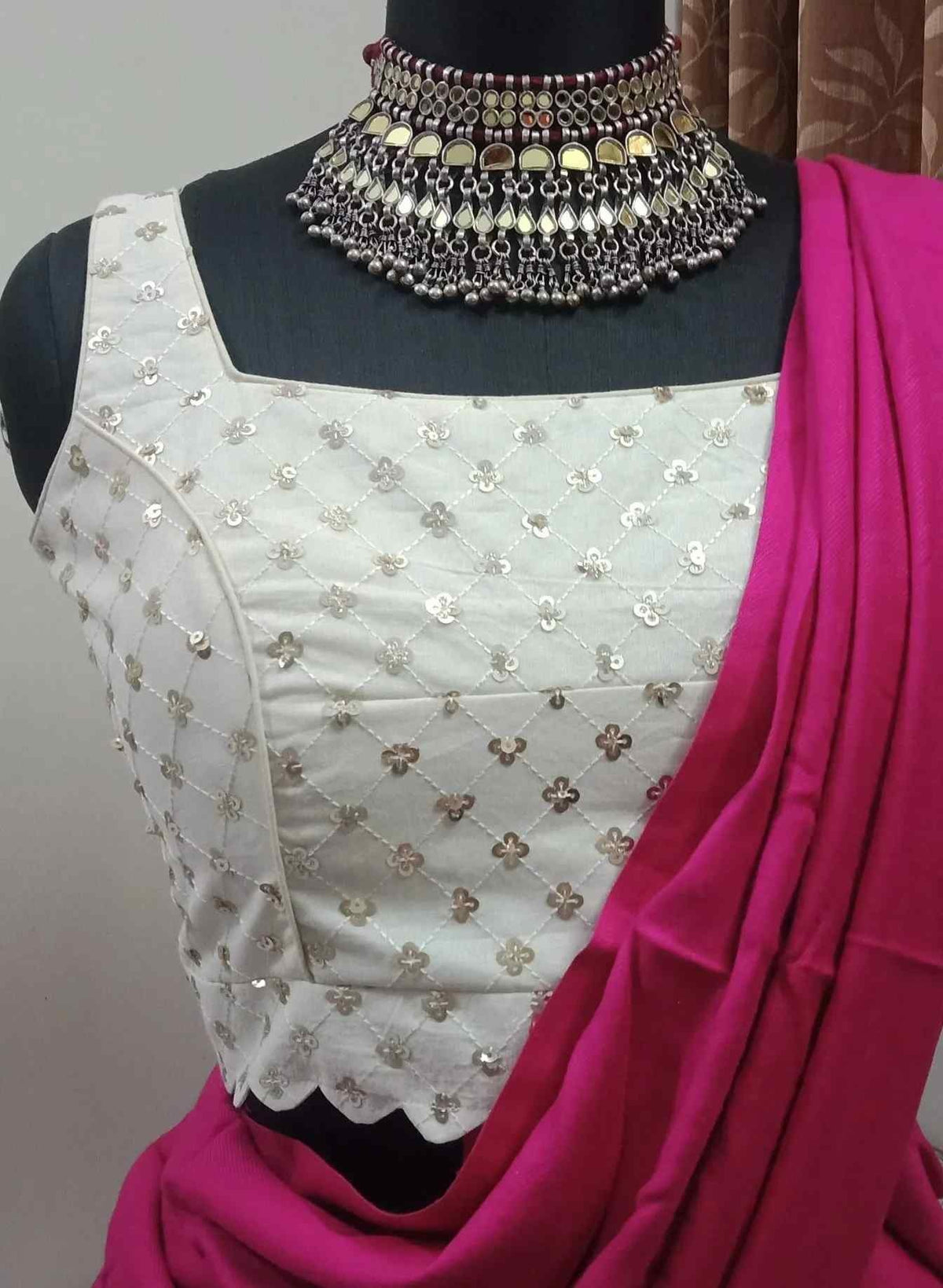 Sequins Embroidered Ivory Readymade Blouse