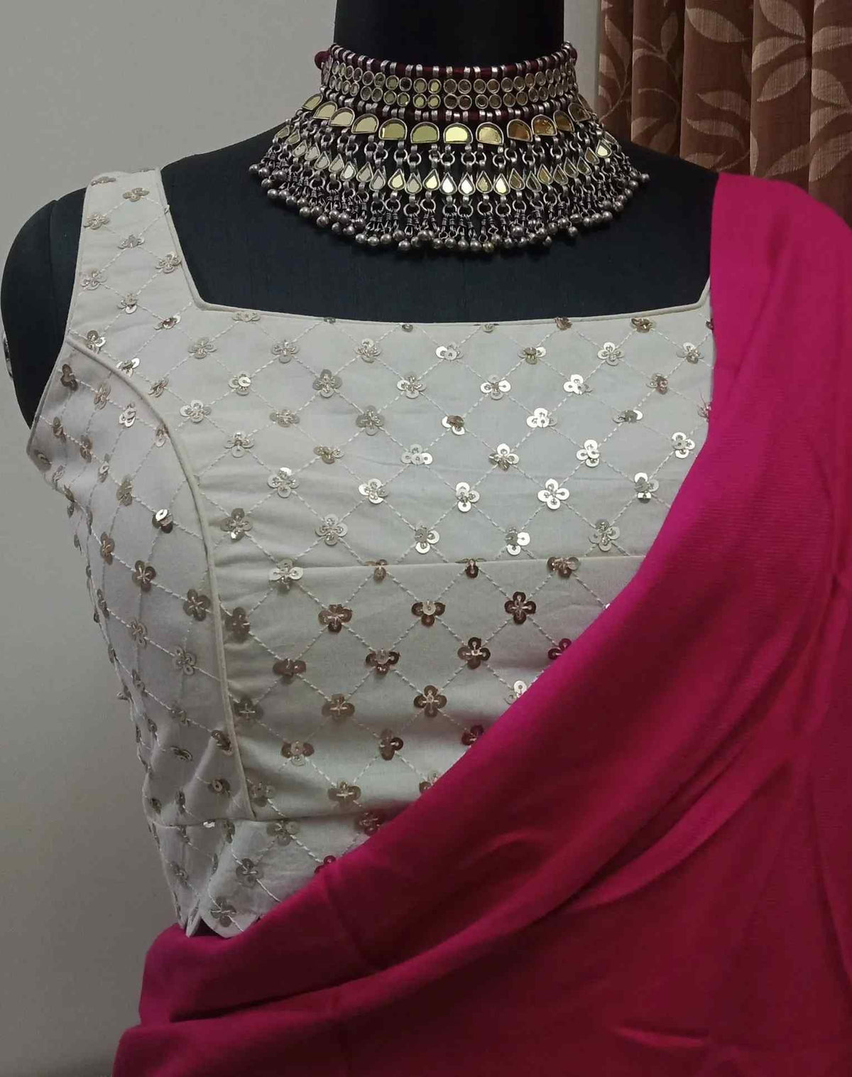 Sequins Embroidered Ivory Readymade Blouse