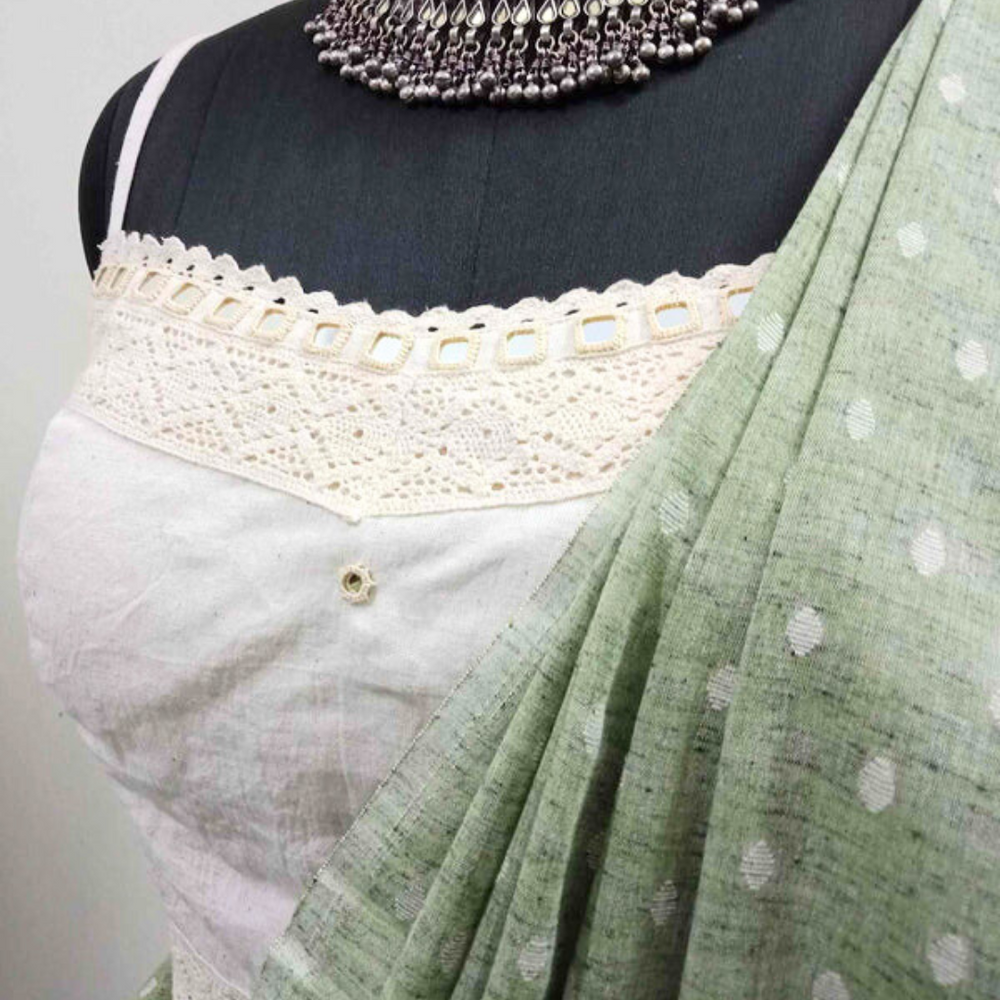 Spaghetti Mirrorwork Ivory Readymade Blouse | Godhuli