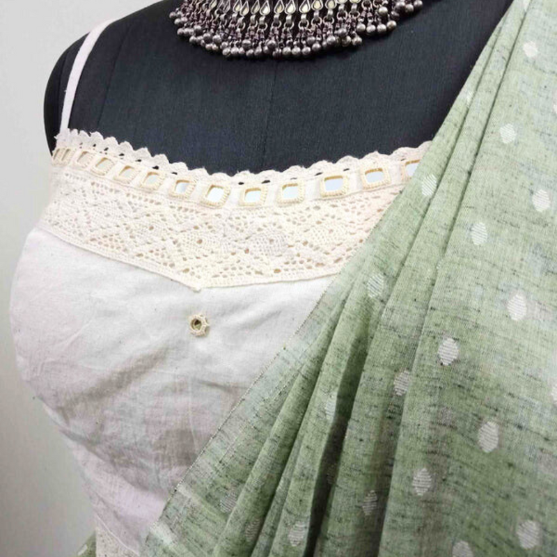Spaghetti Mirrorwork Ivory Readymade Blouse | Godhuli