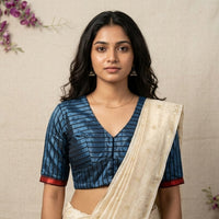 Steel Grey Gaji Silk Stripes Readymade Blouse | Godhuli