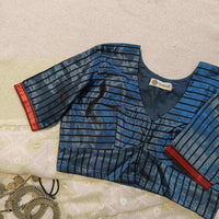 Steel Grey Gaji Silk Stripes Readymade Blouse | Godhuli