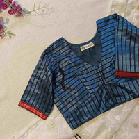 Steel Grey Gaji Silk Stripes Readymade Blouse | Godhuli