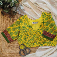 Sunshine Yellow-Green Gamathi Readymade Blouse | Godhuli
