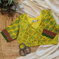 Sunshine Yellow-Green Gamathi Readymade Blouse | Godhuli