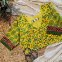 Sunshine Yellow-Green Gamathi Readymade Blouse | Godhuli