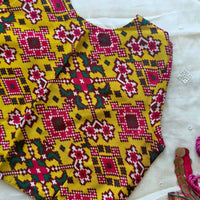 Sunshine Yellow Patola Print Dola Silk Readymade Blouse | Godhuli
