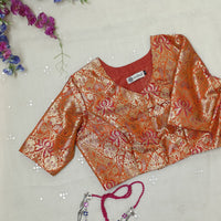 Tangerine Jaal Banarasi Brocade Readymade Blouse | Godhuli