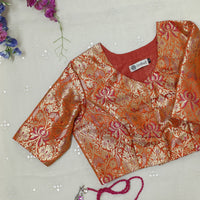 Tangerine Jaal Banarasi Brocade Readymade Blouse | Godhuli