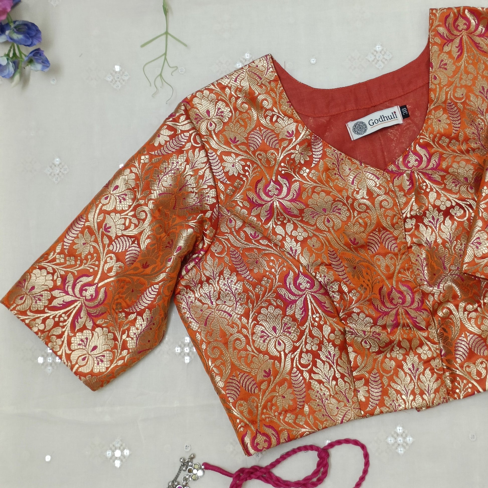 Tangerine Jaal Banarasi Brocade Blouse