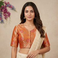 Tangerine Jaal Banarasi Brocade Readymade Blouse | Godhuli