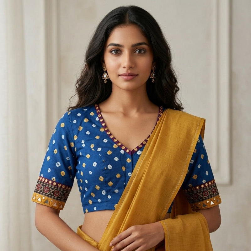 Teal Blue Bandhani Readymade Blouse | Godhuli
