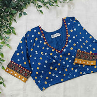 Teal Blue Bandhani Readymade Blouse | Godhuli