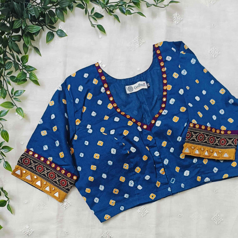 Teal Blue Bandhani Readymade Blouse | Godhuli