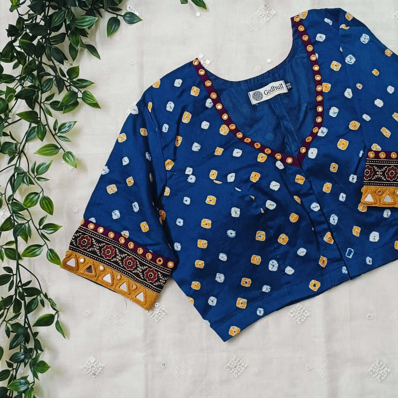 Teal Blue Bandhani Readymade Blouse | Godhuli