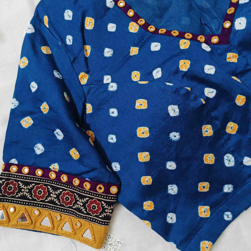 Teal Blue Bandhani Readymade Blouse | Godhuli