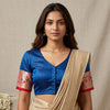 Teal Blue Gaji Silk Paithani Border Sleeves Readymade Blouse | Godhuli