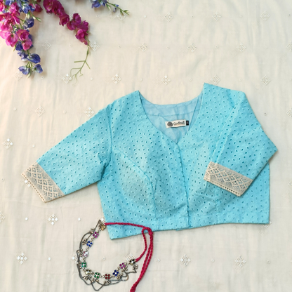 Turquoise Blue Cut Work Embroidered Blouse